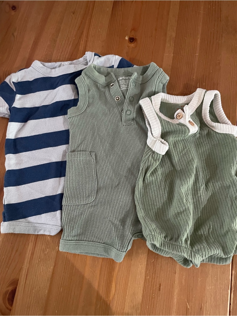 Carter's Sage Green and Navy Striped Baby Romper & cat and jack Romper Set